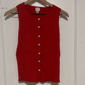 a new day Vibrant Red Sleeveless Top with Button Details
